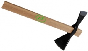 Accetta due tagli con manico in legno
